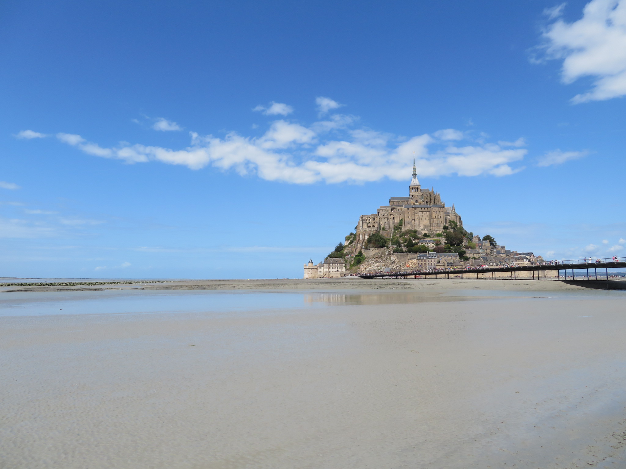 France Normandy, The Pilgrim's Trail, Mont St. Michel, On mud, causeway to right, Walkopedia
