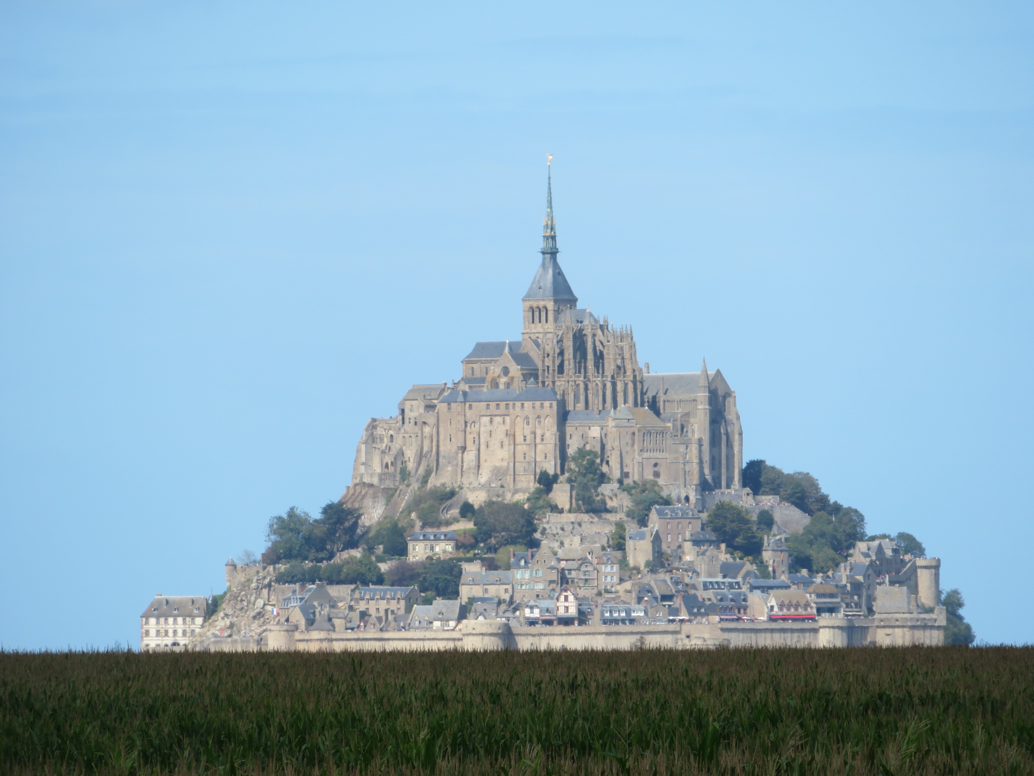 France Normandy, The Pilgrim's Trail, Mont St. Michel, From mainland, behind maize field, Walkopedia