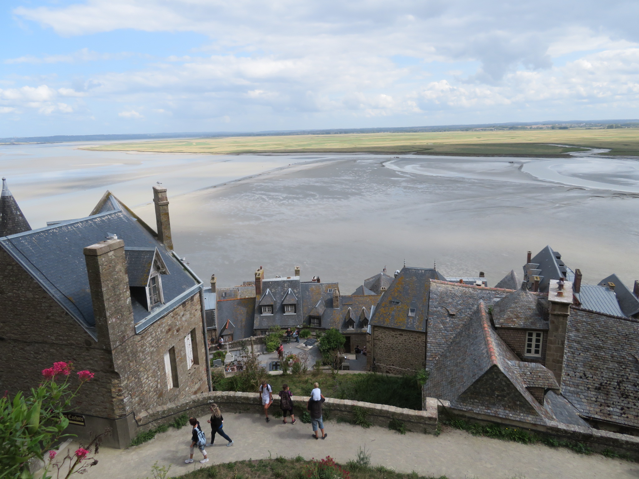 France Normandy, The Pilgrim's Trail, Mont St. Michel, Towards mainland from abbey, Walkopedia