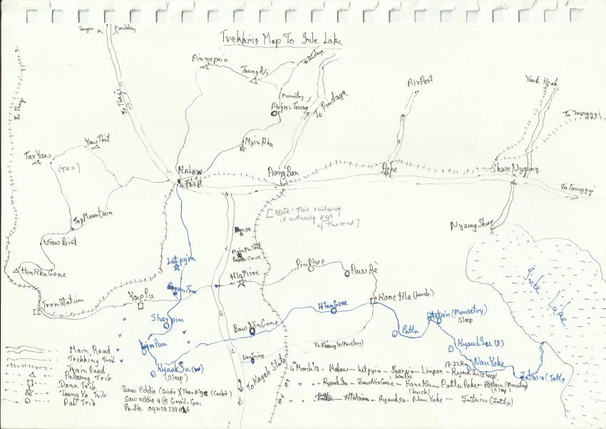 Kalaw-Inle Area: Eddie Saw"s beautiful hand-drawn map - © Copyright Eddie Saw