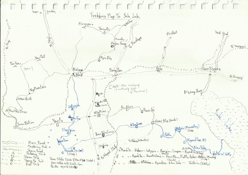 Myanmar, Kalaw-Inle Area, Eddie Saw's beautiful hand-drawn map, Walkopedia